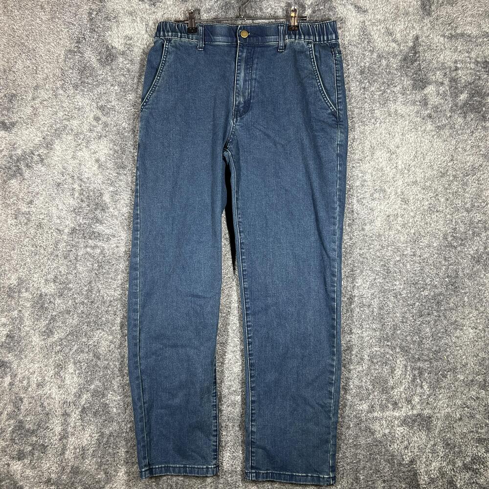 Jeans Mens 34x30 Blue Straight Relaxed Fit Denim Elastic Waist Pockets